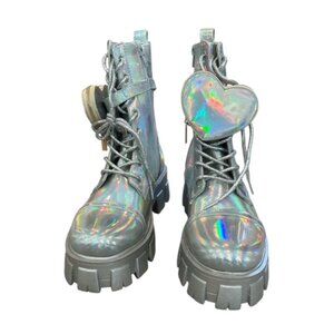 iHeartRaves Iridescent Combat Boots With Heart Pocket Size 7
